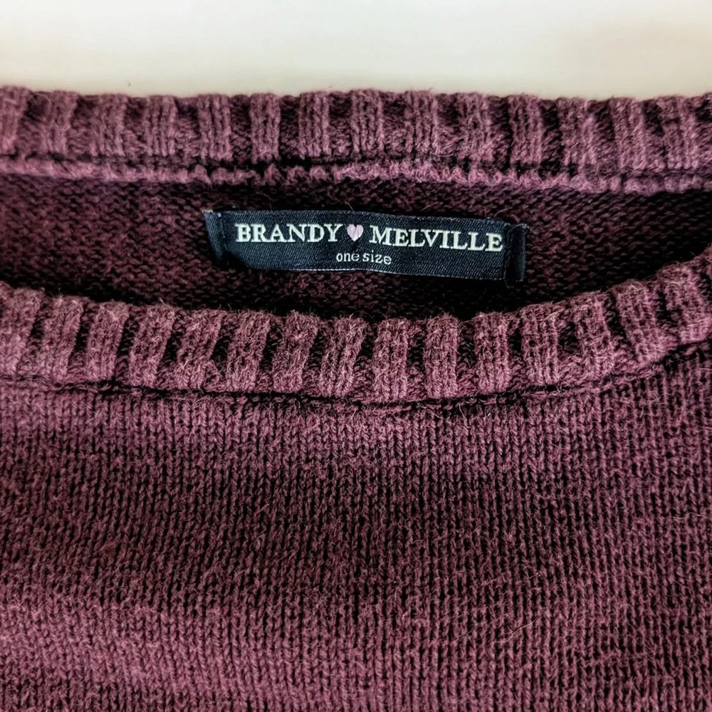 Brandy Melville Cropped Cotton Crewneck  Sweater Burgundy with White Stripes